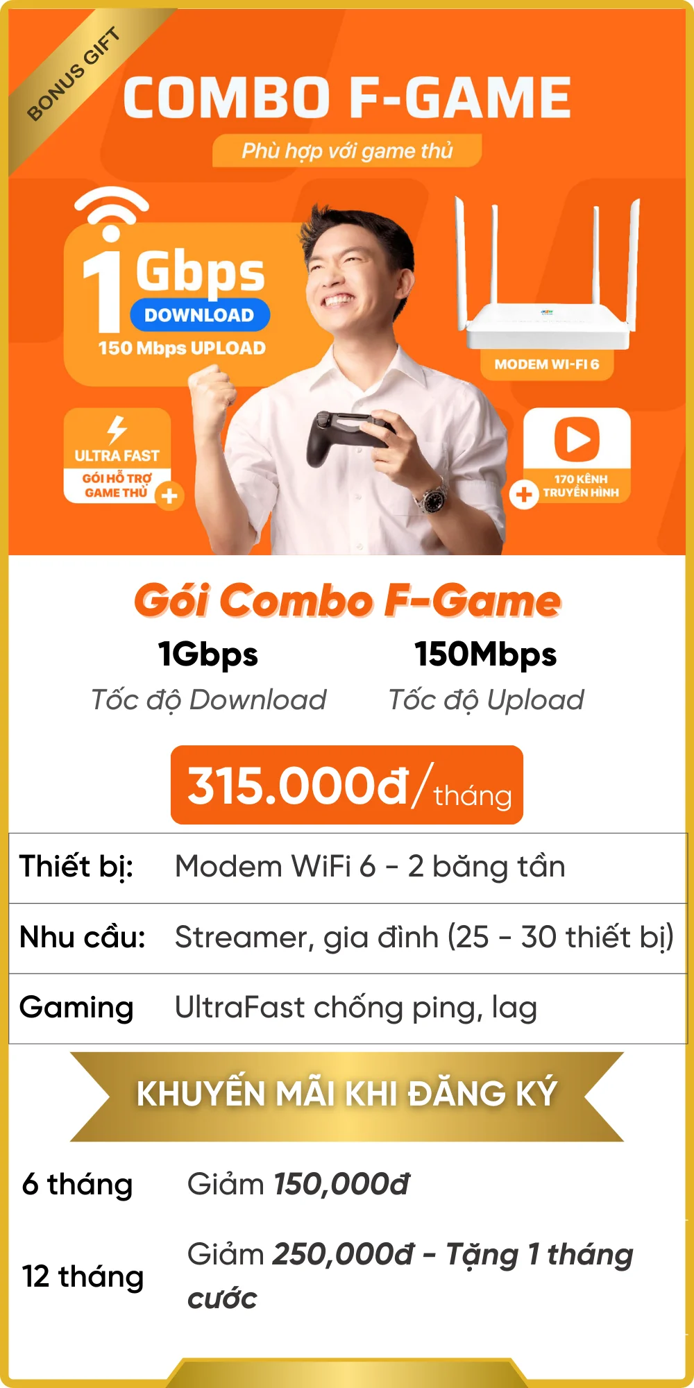 Gói Combo WiFi F-Game FPT