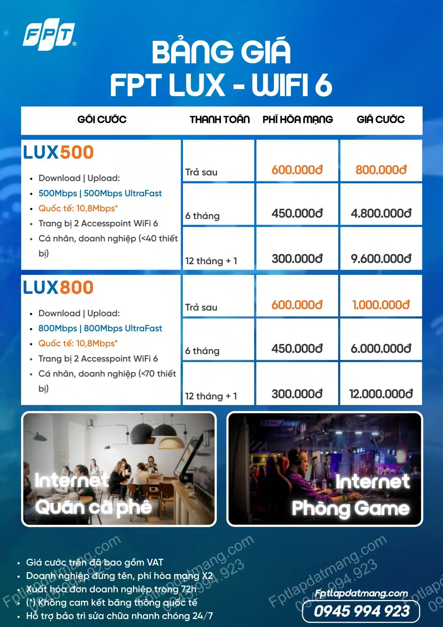 Bảng giá gói LUX